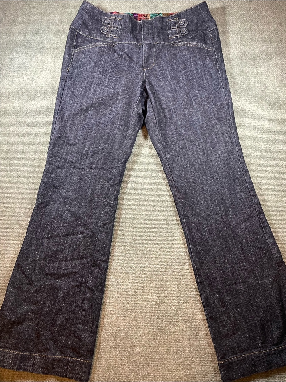 Y2K one 5 one Dark Indigo Wide-Leg Flare Jeans with Button Tabs